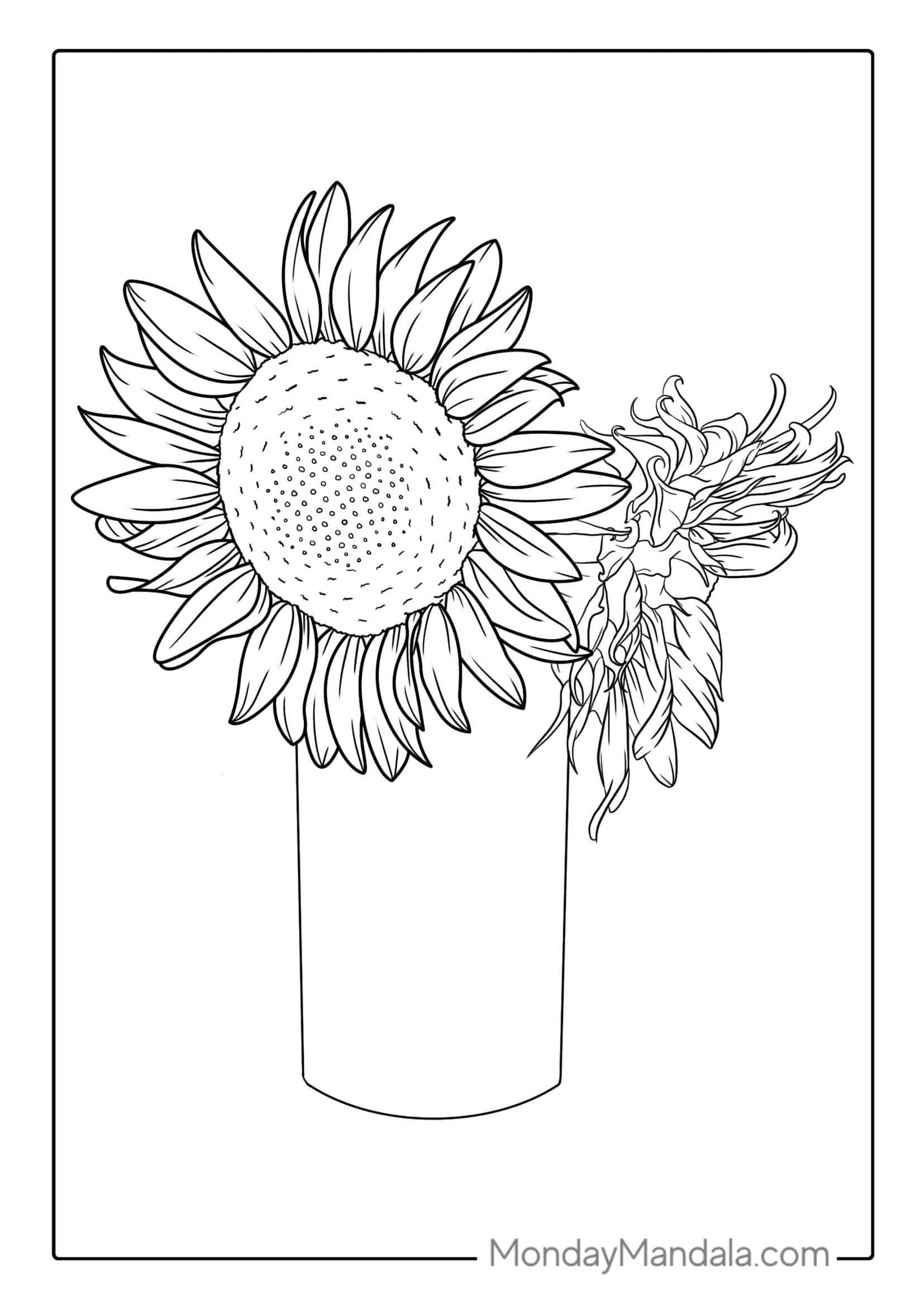 Sunflowers In Vase Coloring Sheet coloring page — printable line art