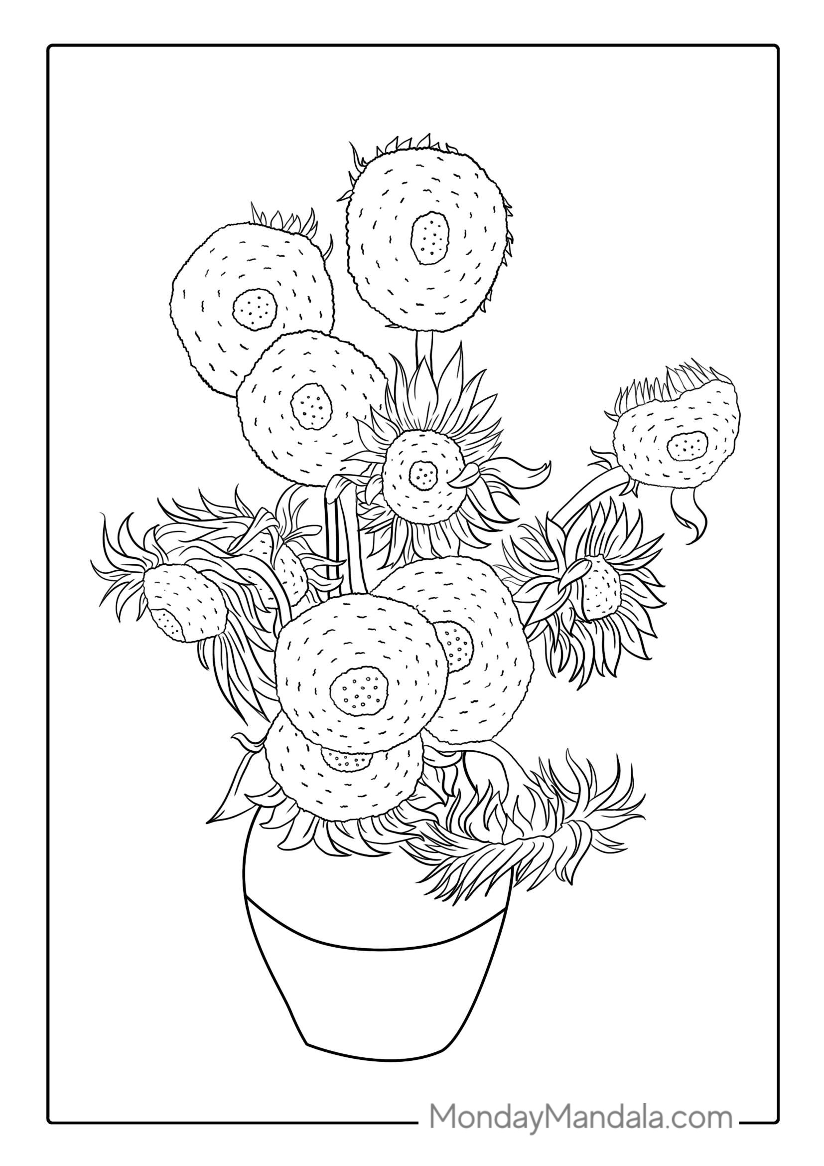 Vincent Van Gogh Sunflowers Coloring Page coloring page