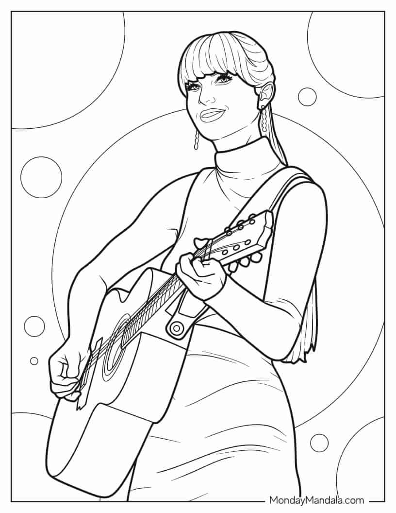 Easy Coloring Page Of Taylor Swift Playing Song coloring page