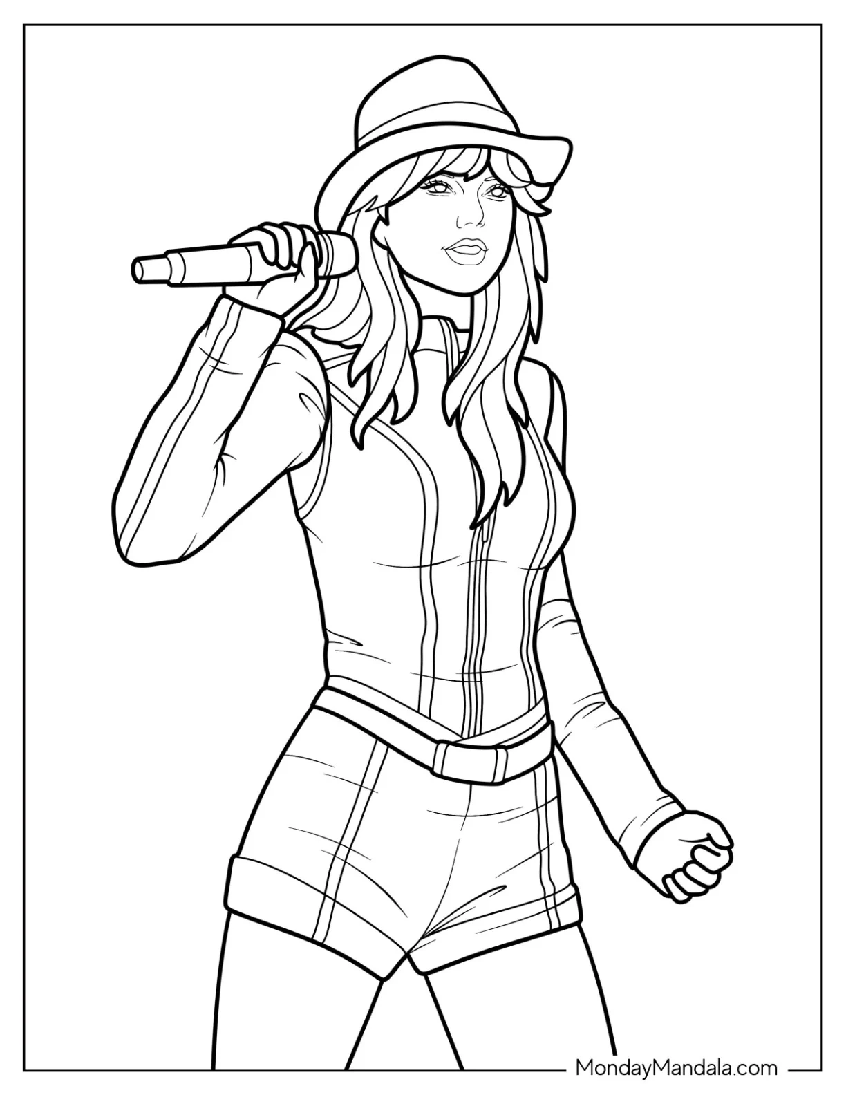 Easy Taylor Swift Coloring Page Performing In A Cute Outfit coloring page
