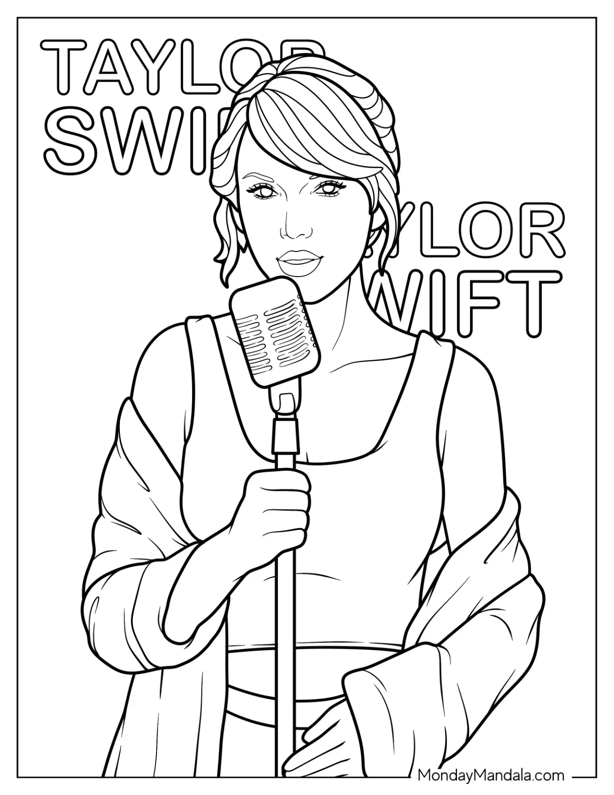 Elegant Taylor Swift Coloring Page Singing In A Casual Outfit For Kids coloring page