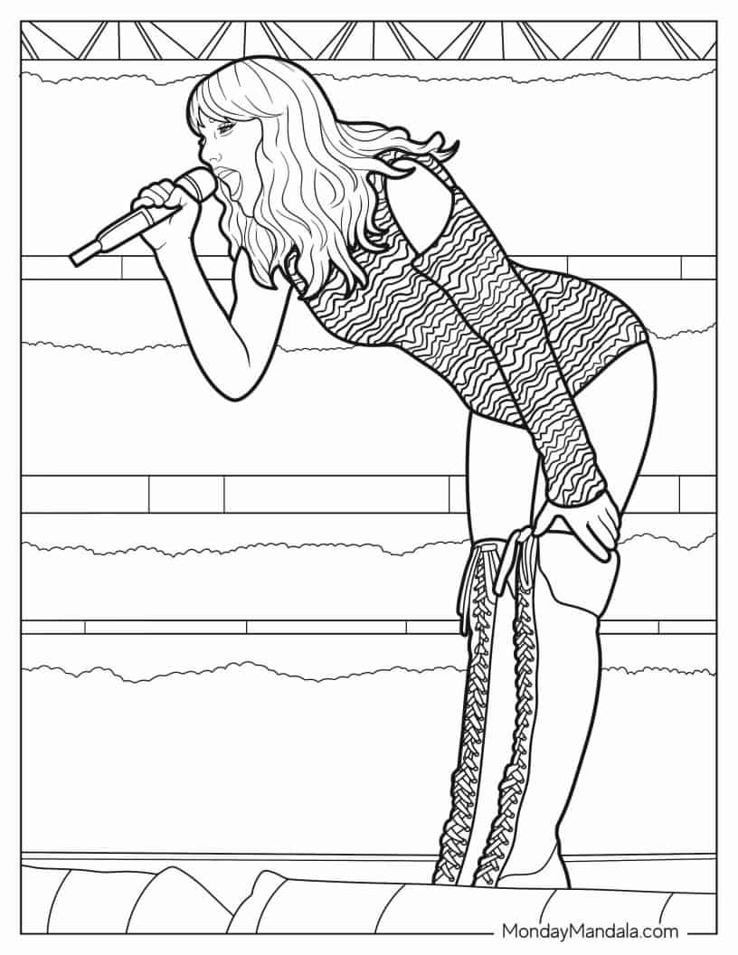 Realistic Coloring Sheet Of Taylor Swift In Concert coloring page