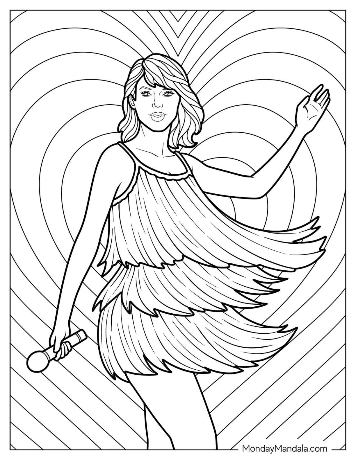 Taylor Swift Coloring Page In A Layered Sequined Dress coloring page