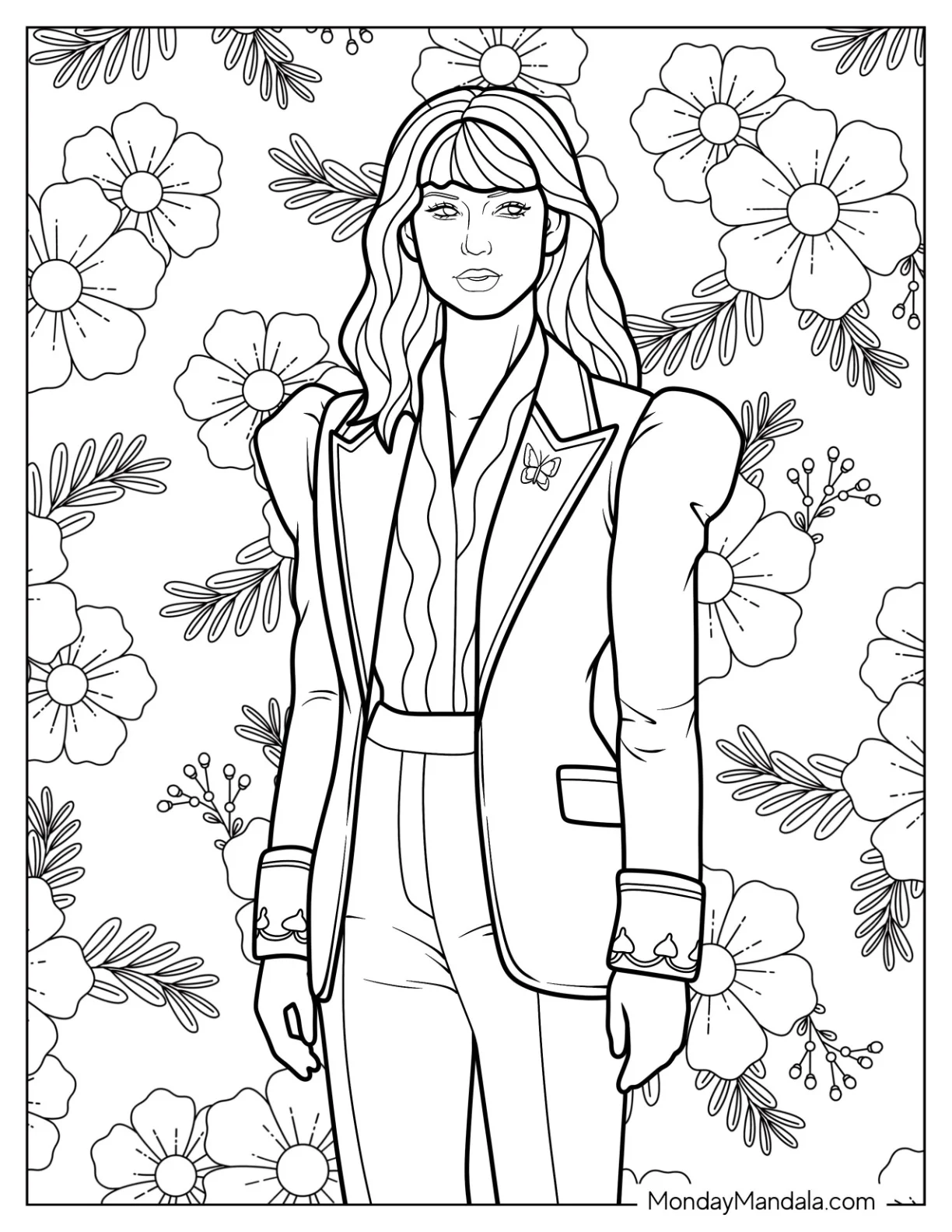 Taylor Swift Coloring Page Wearing An Elegant Power Suit coloring page