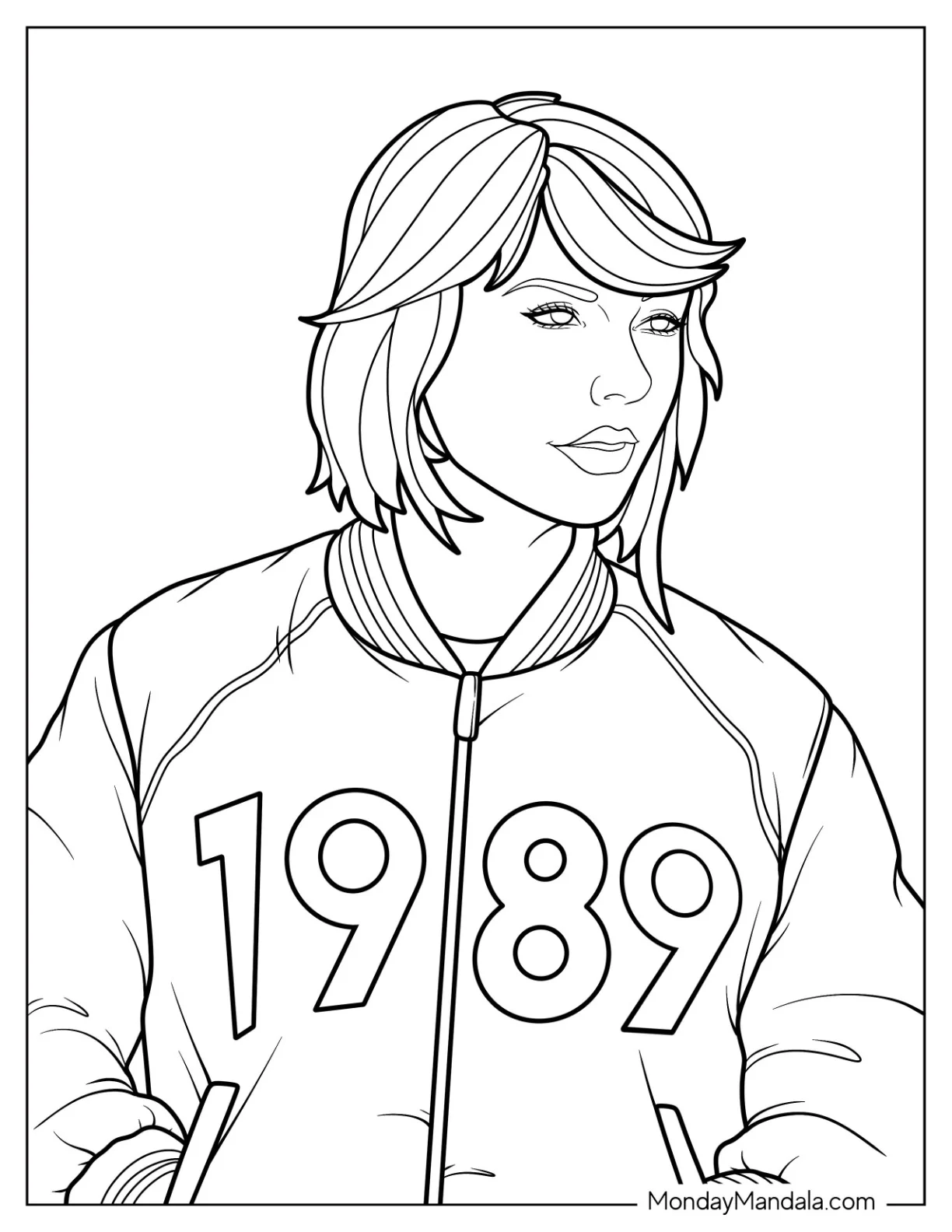 Taylor Swift Coloring Page With Short Hair Wearing A 1989 Jacket coloring page