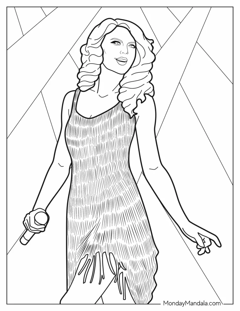 Taylor Swift In Beautiful Dress coloring page