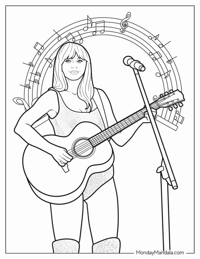 Taylor Swift Playing Guitar To Color coloring page