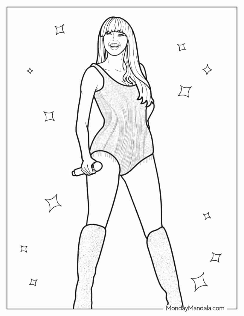 Taylor Swift Smiling During Performance Coloring Page coloring page