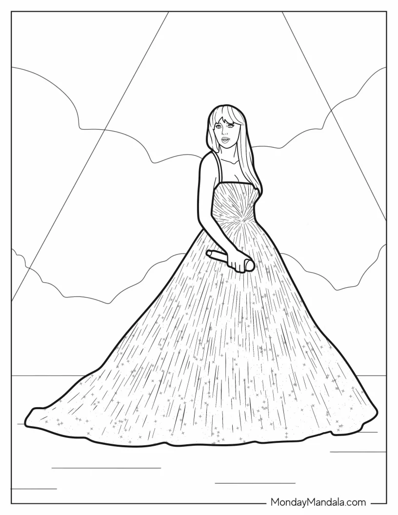 Taylor Swift Wearing A Ball Gown coloring page
