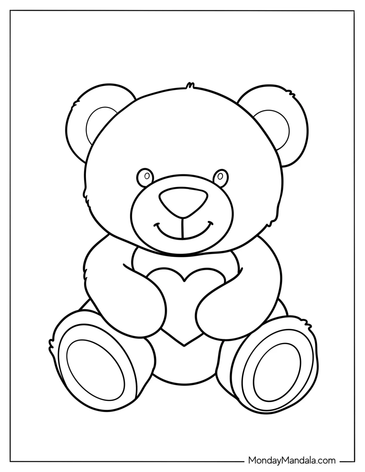 Adorable Teddy Bear Coloring Page With Heart And Rounded Ears For Kids coloring page