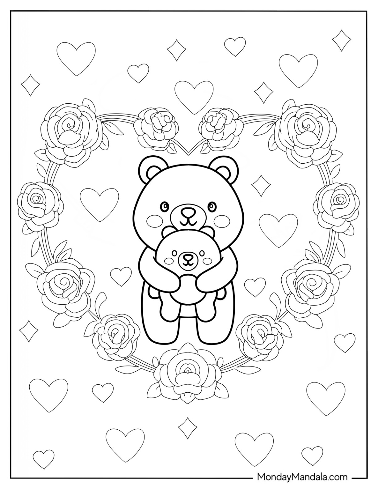 Big Teddy Bear Coloring Page Hugging A Small Teddy Bear coloring page — printable line art