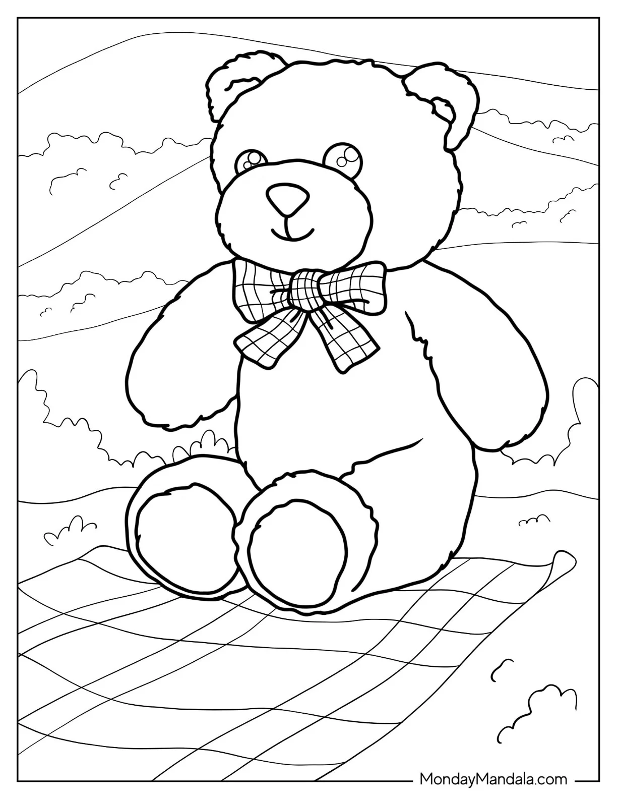 Cute Teddy Bear Coloring Page Having a Picnic coloring page