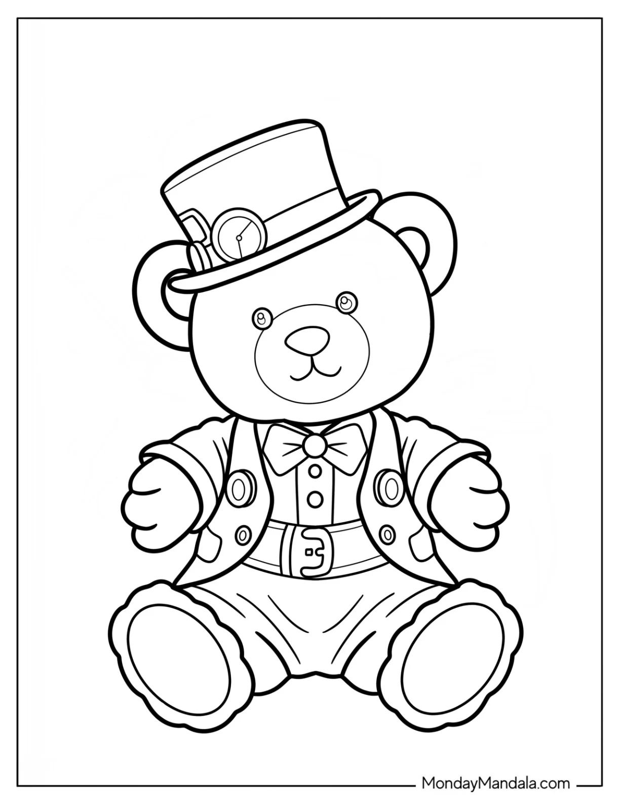 Dapper Teddy Bear Coloring Pages in Top Hat for Kids coloring page