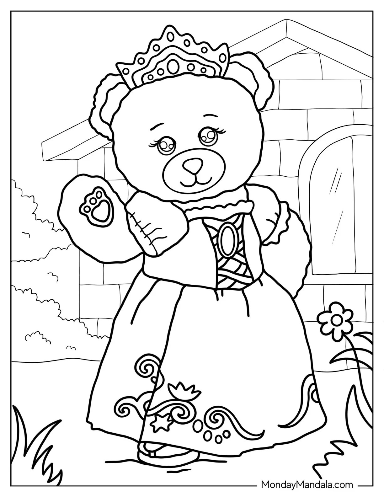 Girl Teddy Bear Coloring Page Wearing a Crown coloring page