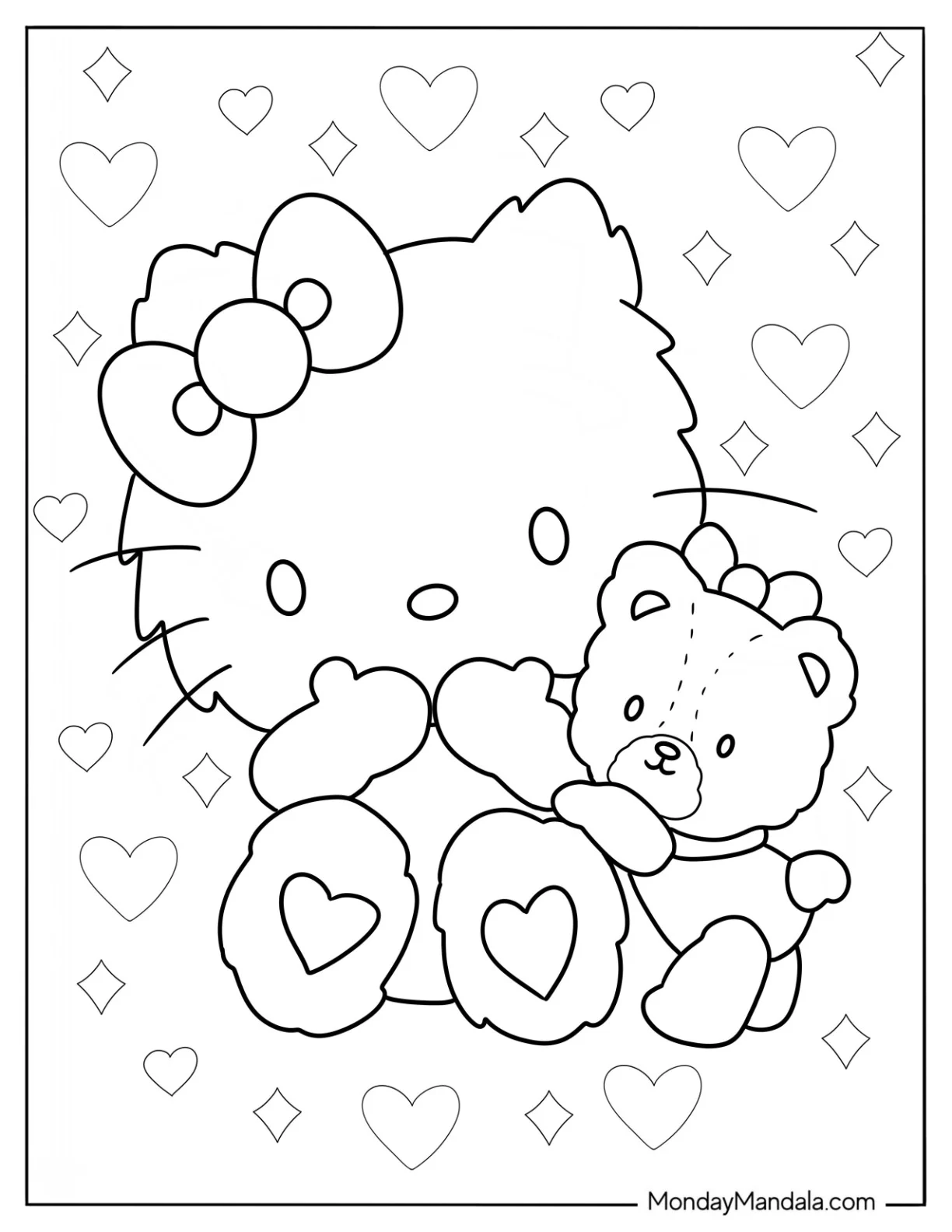 Hello Kitty Teddy Bear Coloring Page For Preschoolers coloring page — printable line art