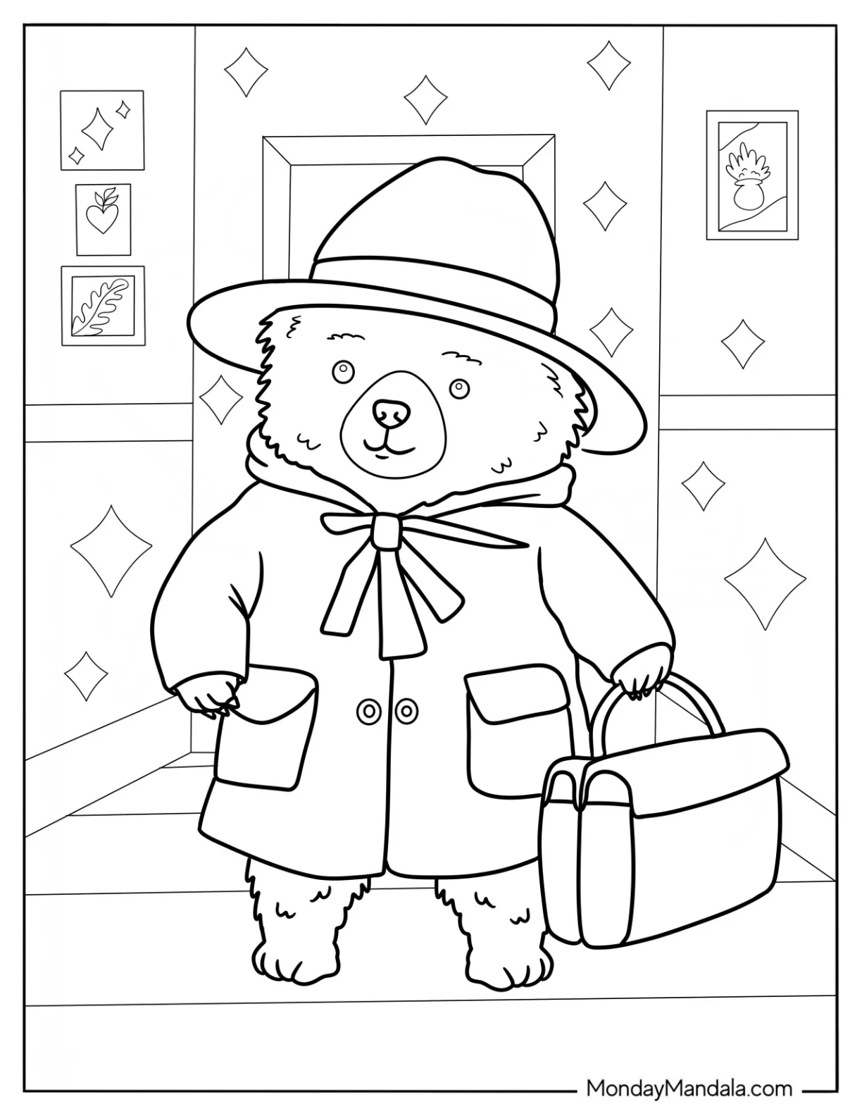 Teddy Bear Coloring Page Of Paddington Bear Carrying His Bag coloring page — printable line art