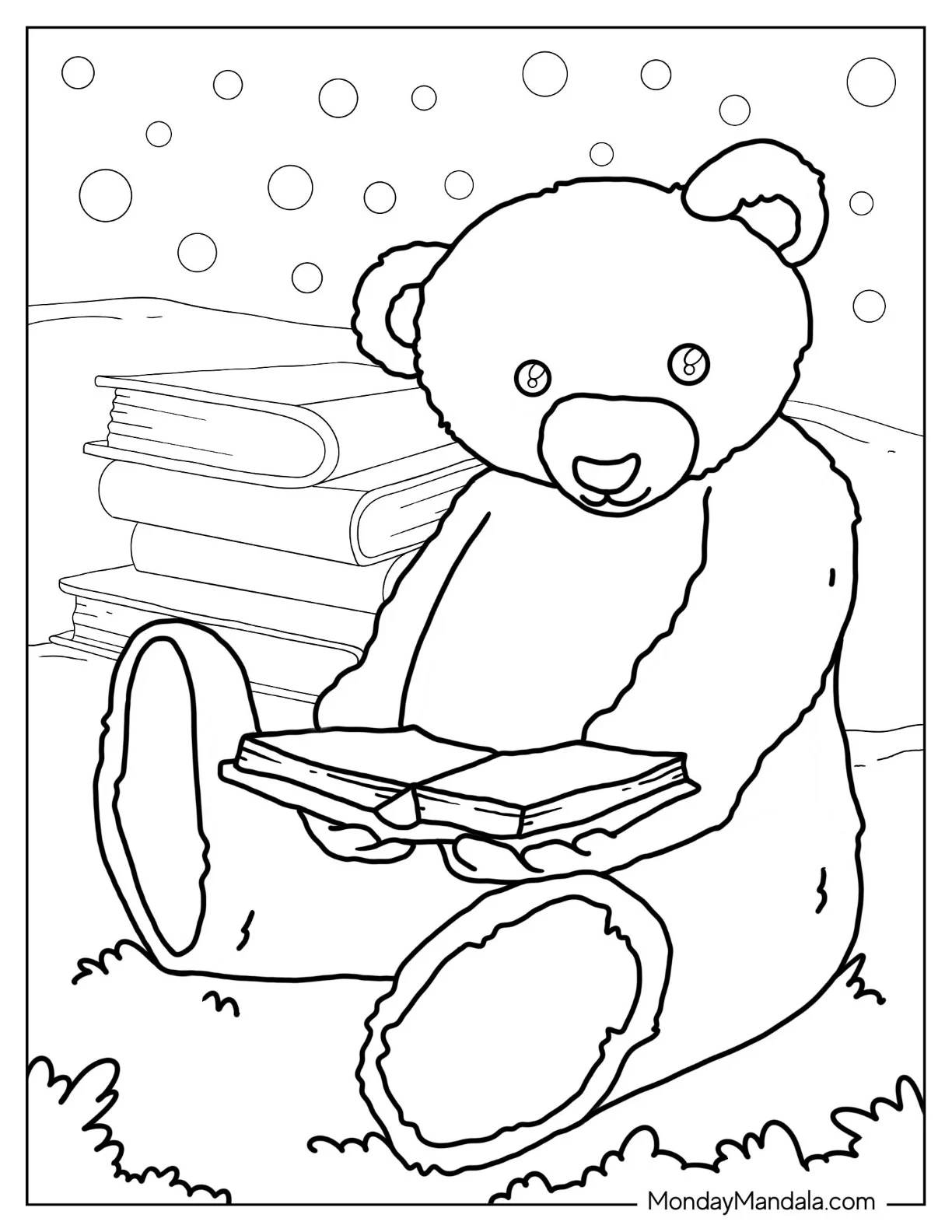 Teddy Bear Coloring Page Reading Books coloring page