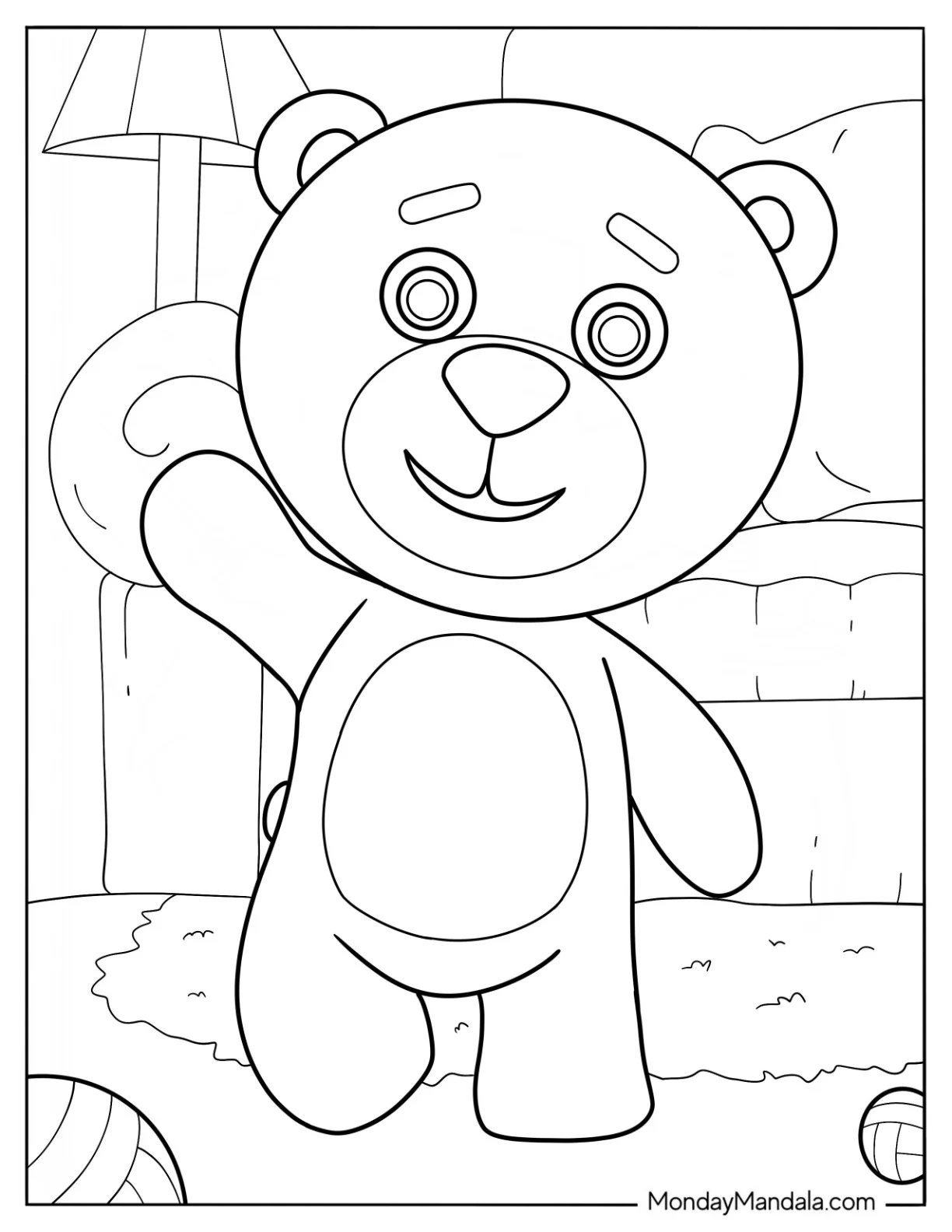 Teddy Bear Coloring Page Waving For Kids coloring page — printable line art
