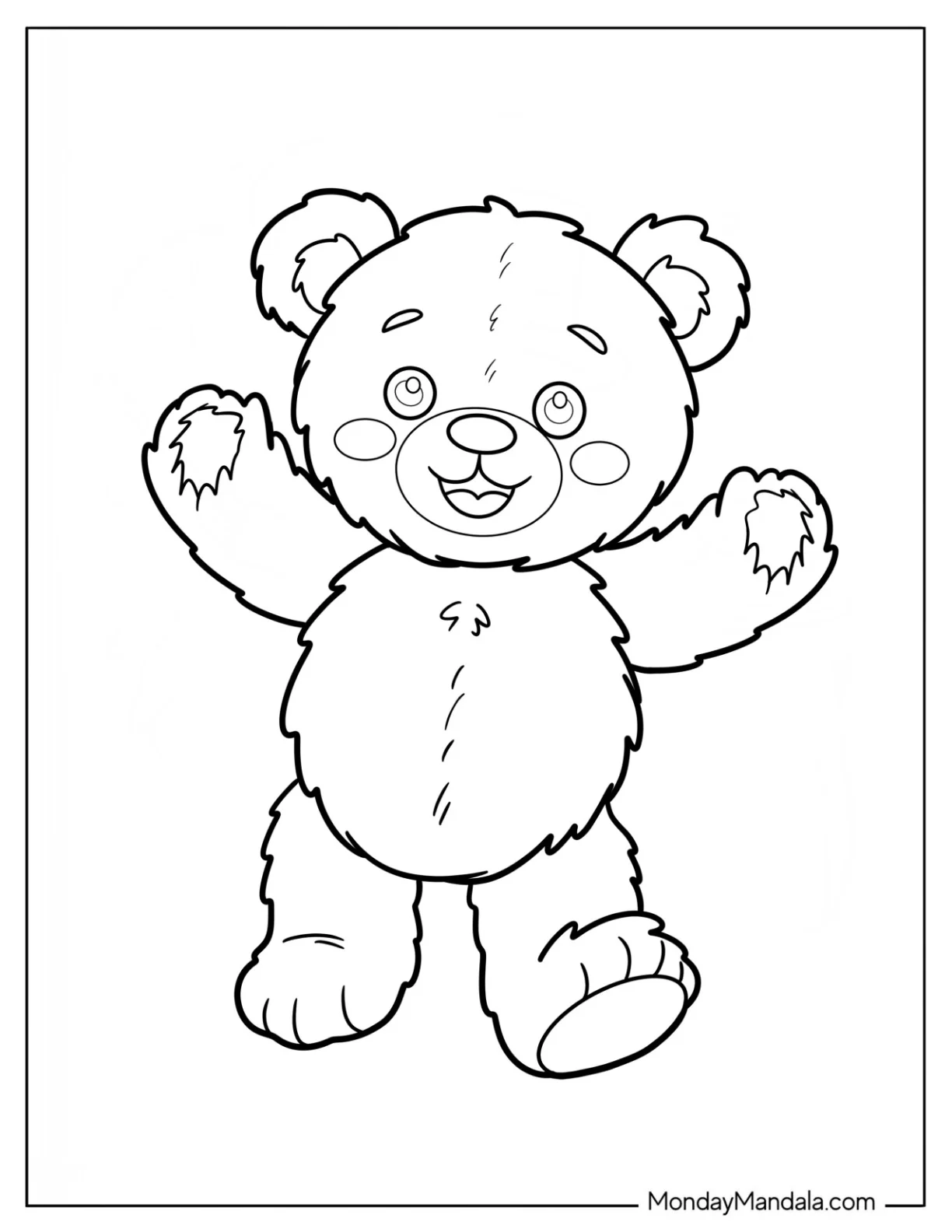 Teddy Bear Coloring Pages with Cheery Smile and Outstretched Arms for Kids coloring page — printable line art