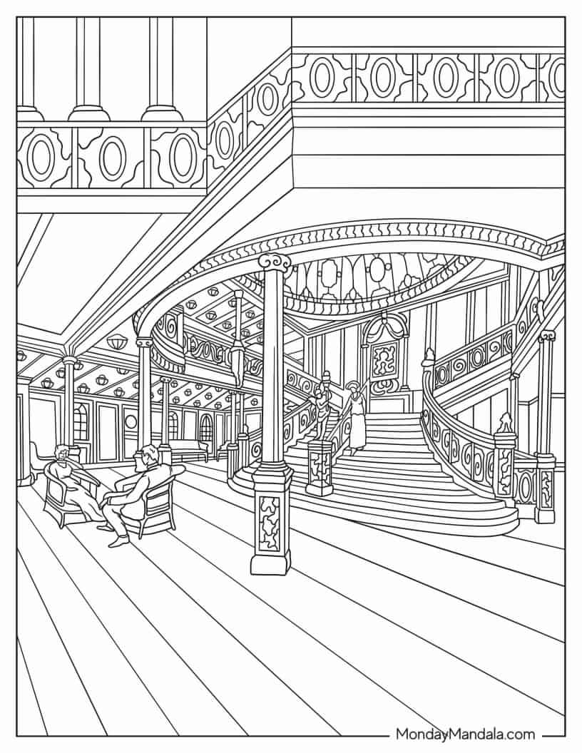 Realistic Coloring Sheet of Titanic_s Grand Staircase coloring page