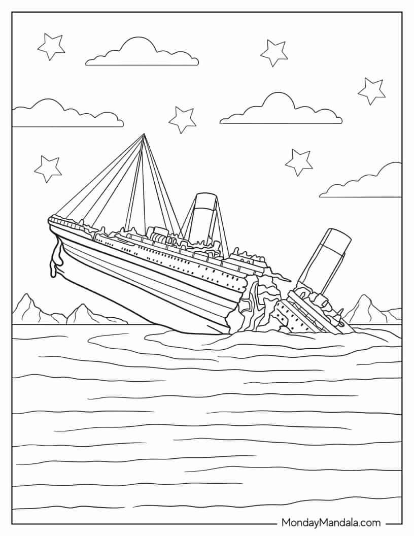 Titanic Breaking Apart As It Sinks coloring page