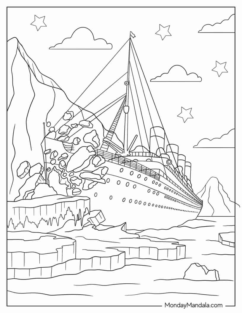 Titanic Crashing Into Iceberg Coloring Page coloring page