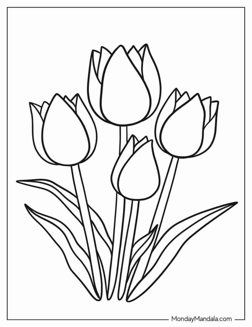 Easy Tulips To Color For Kids coloring page — printable line art