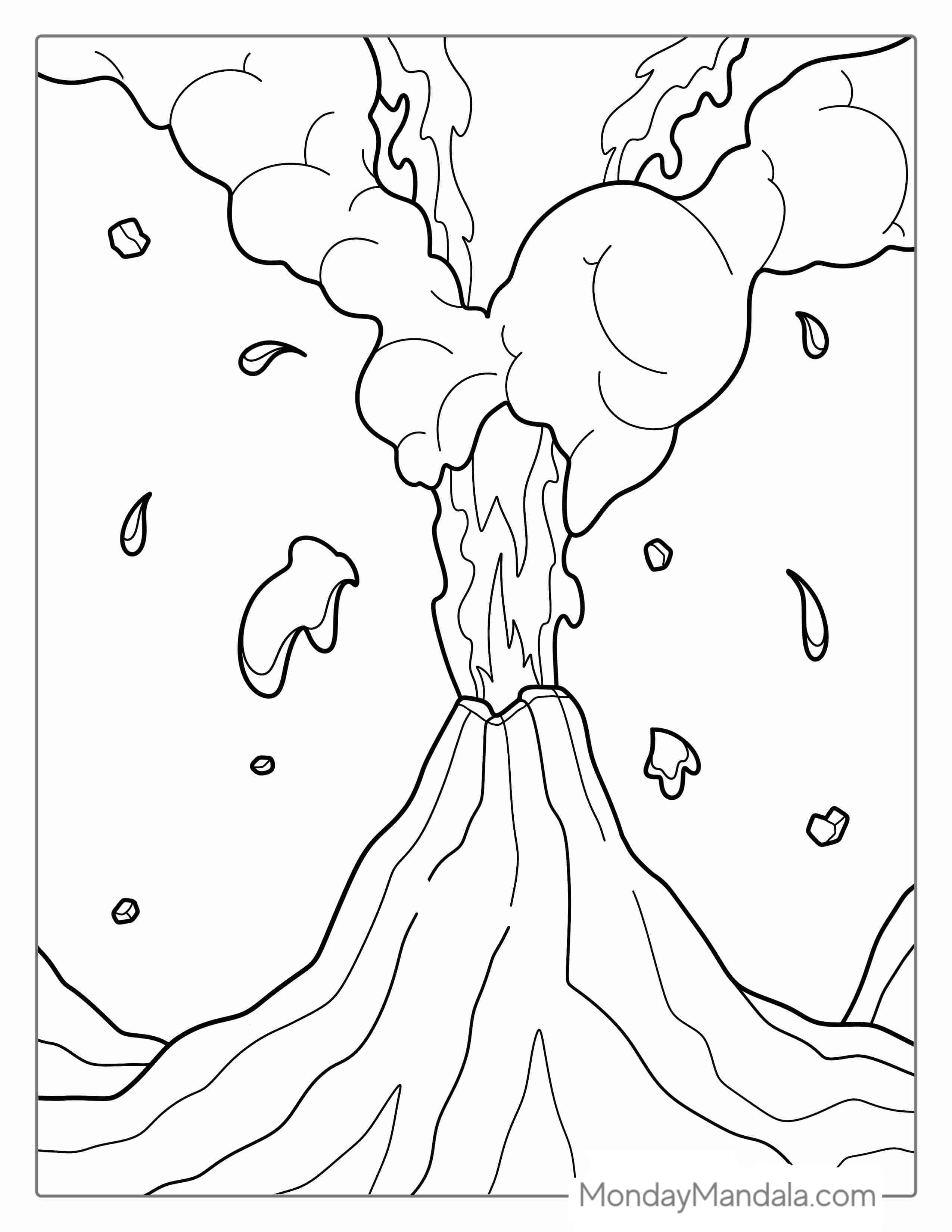 Volcano Coloring Pages Free PDF Printable - Volcano Eruption Spitting Lava And Smoke coloring page