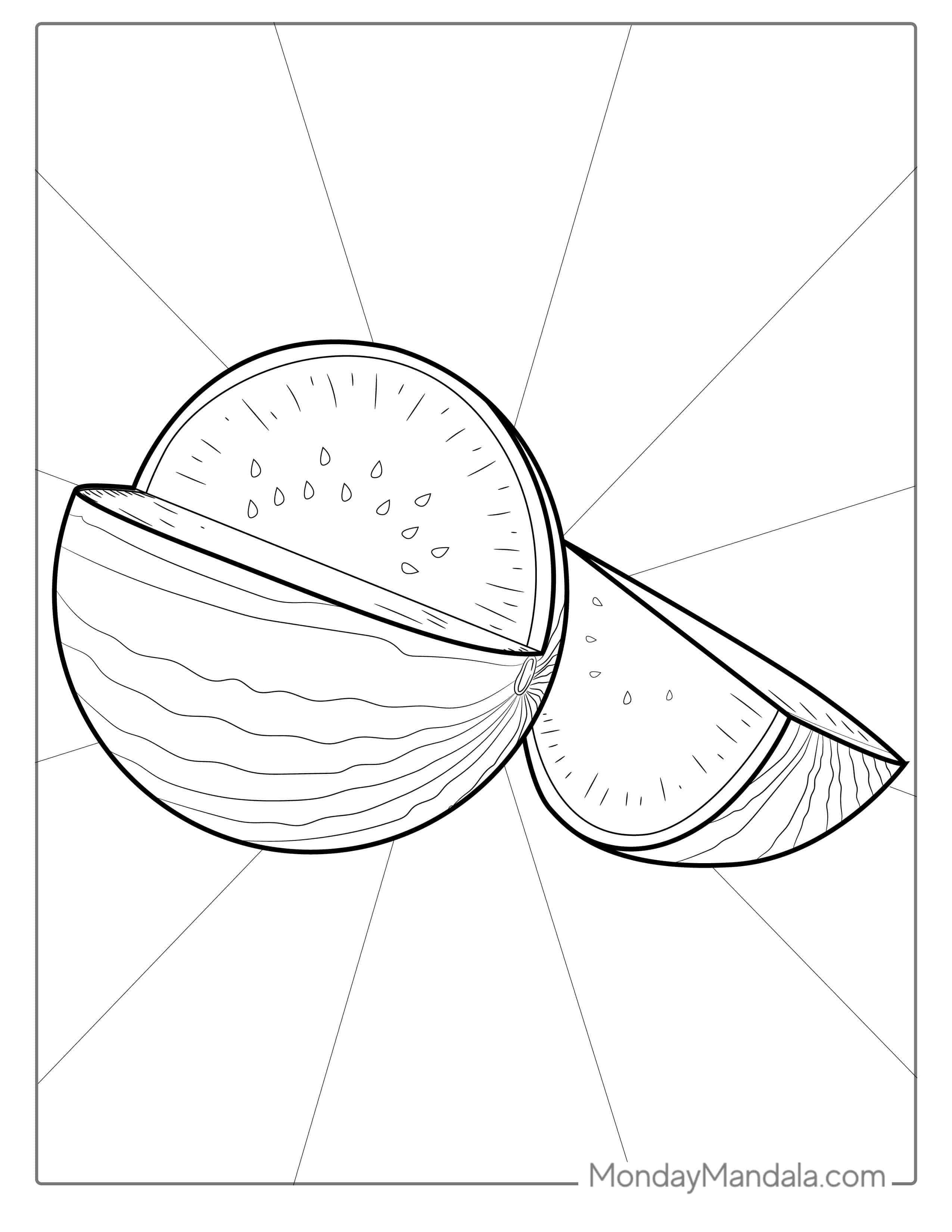 Big Juicy Watermelon With Seeds Coloring coloring page — printable line art