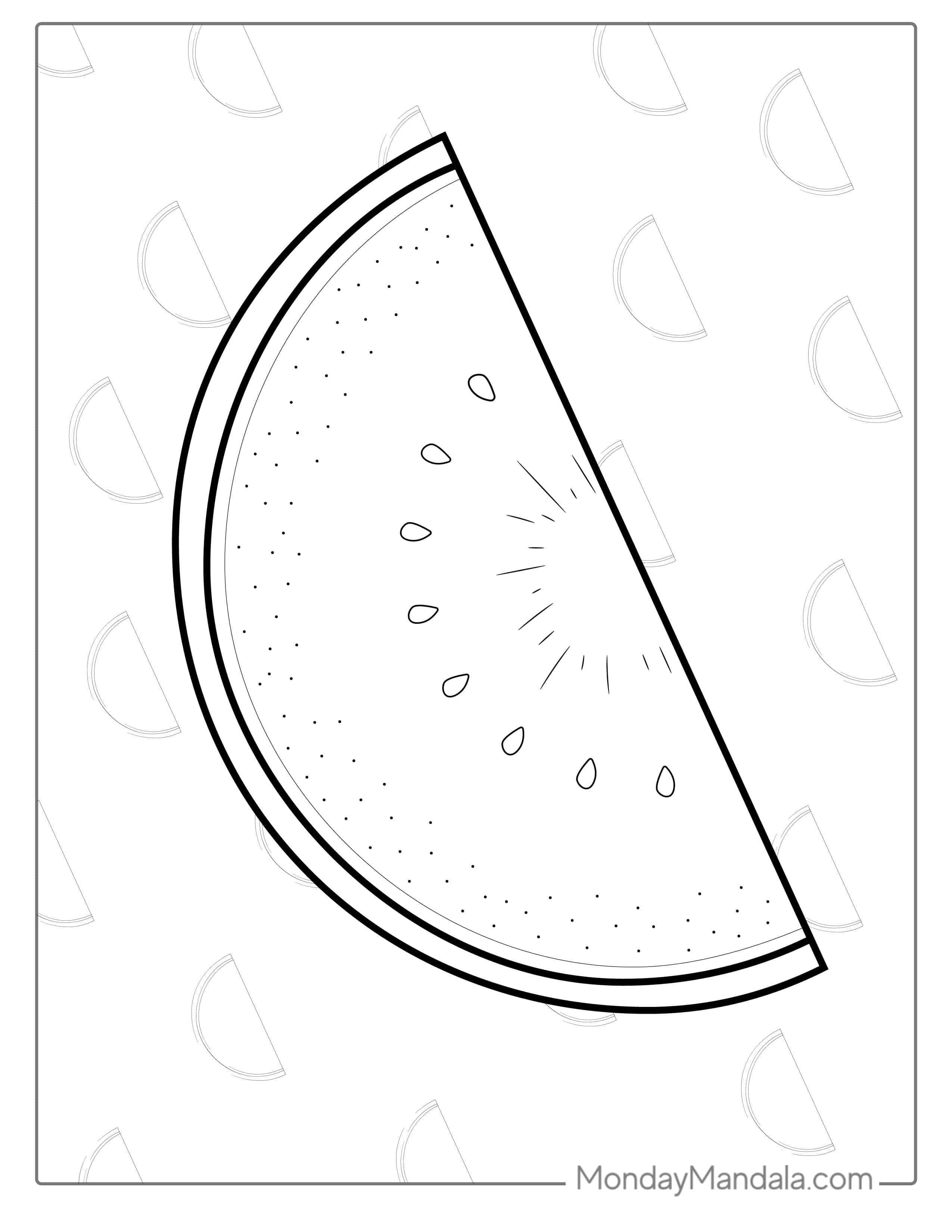Easy Outline Of Sliced Watermelon To Color coloring page — printable line art