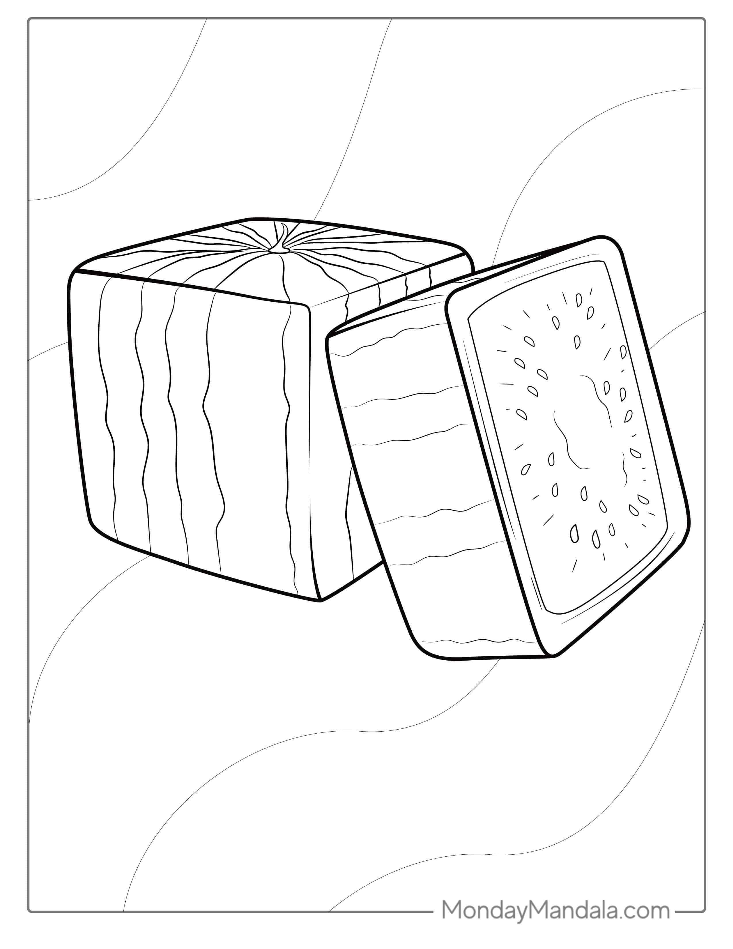 Japanese Square Watermelon Coloring Sheet coloring page