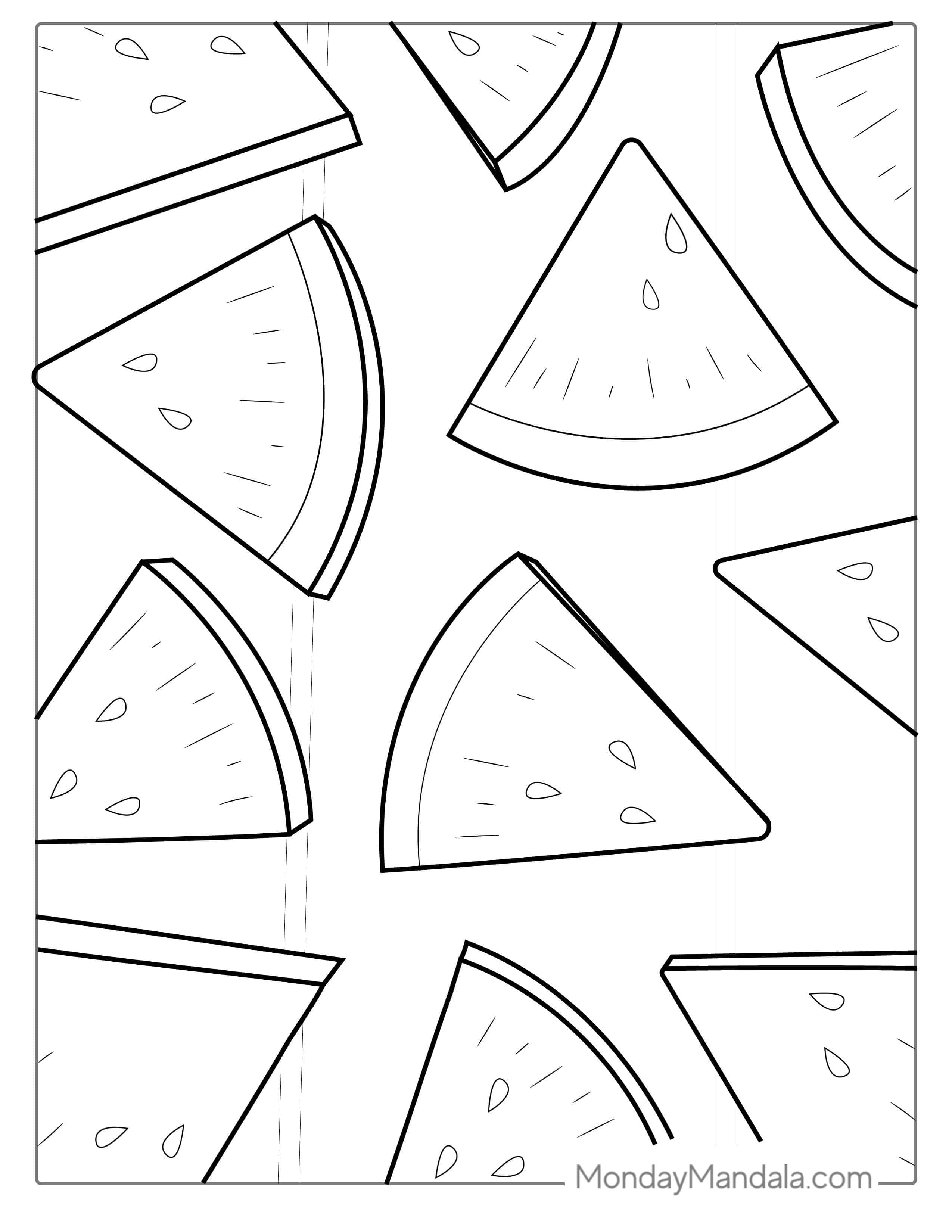 Watermelon Slices Coloring For Kids coloring page — printable line art