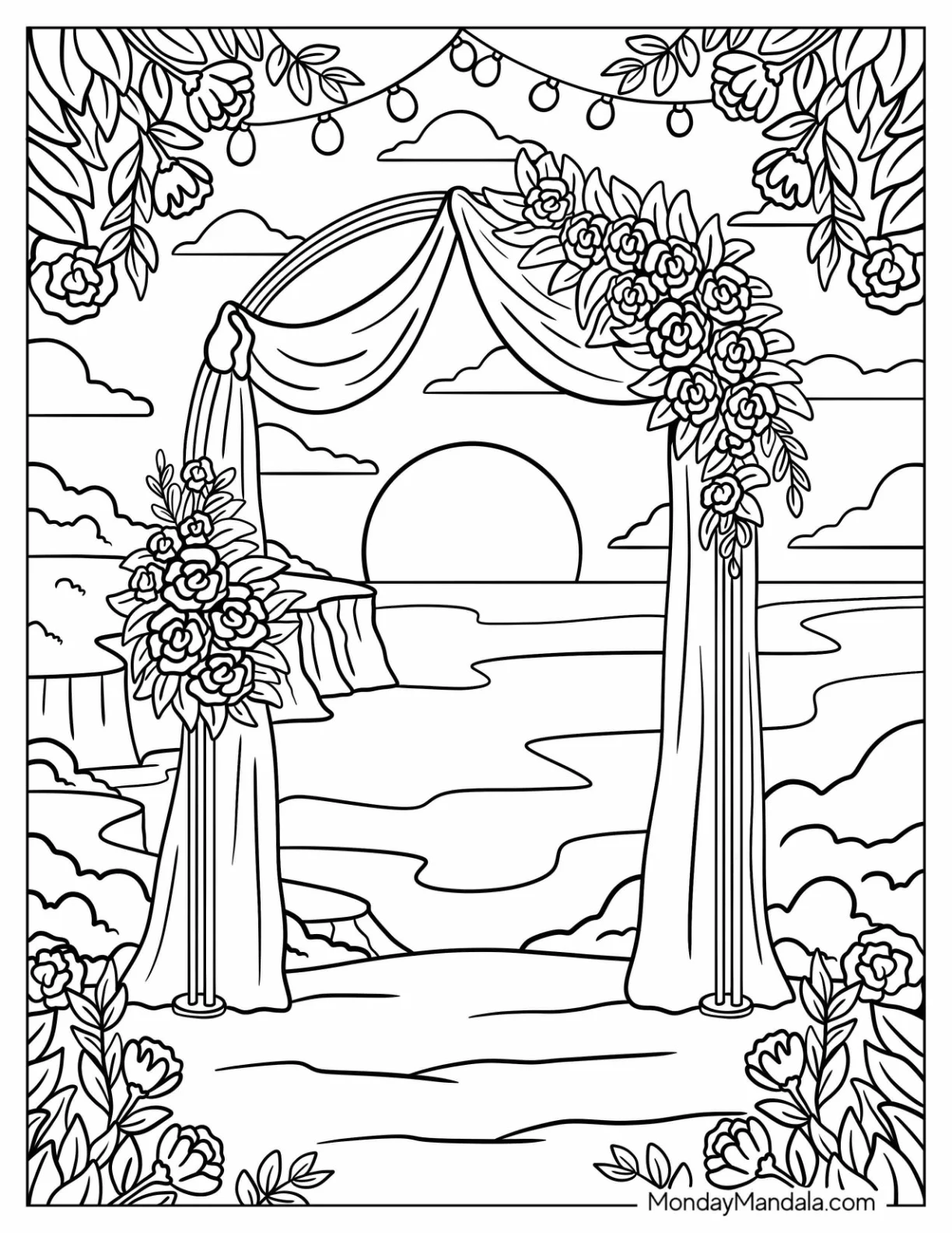 Beautiful Seaside Wedding Coloring Page Altar With Drapes coloring page