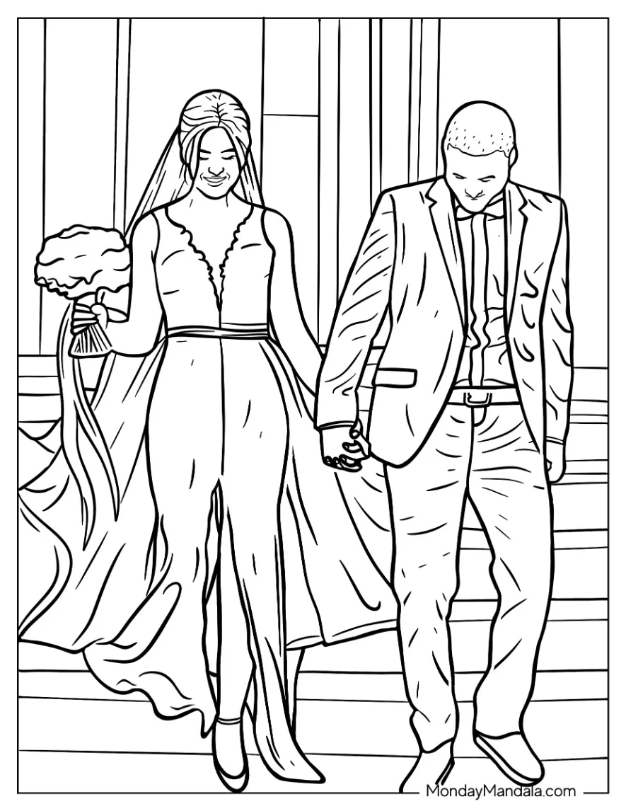 Bride And Groom Exiting Church Wedding Coloring Page coloring page