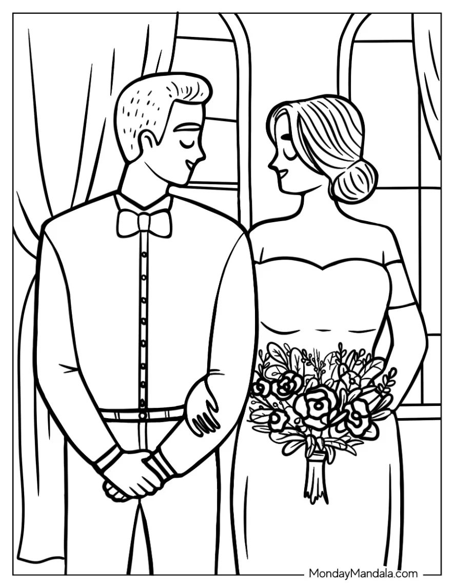 Easy Bride And Groom Wedding Coloring Page coloring page
