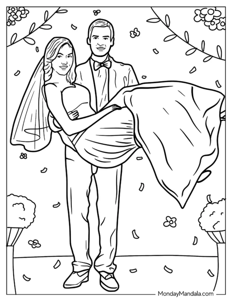 Groom Carrying Bride Wedding Coloring Page coloring page