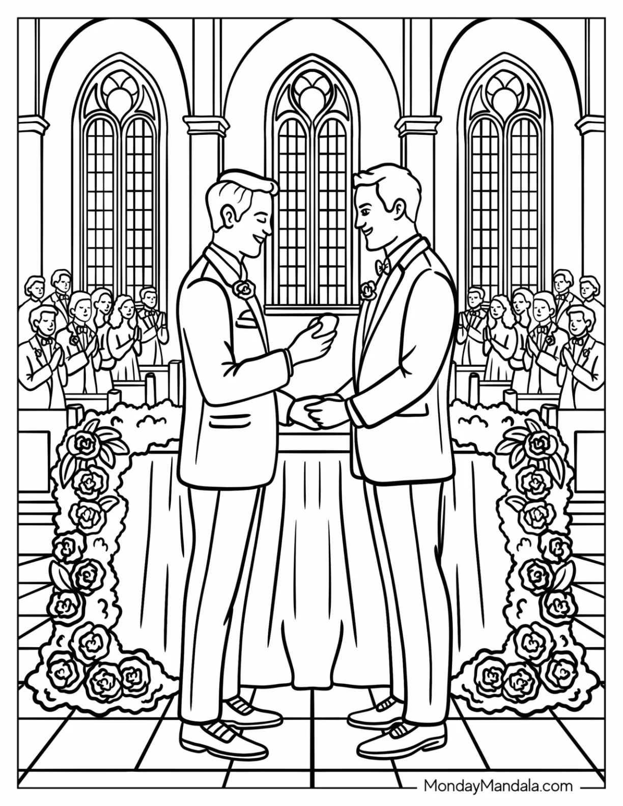 Men Saying Wedding Vows in Church Coloring Sheet coloring page