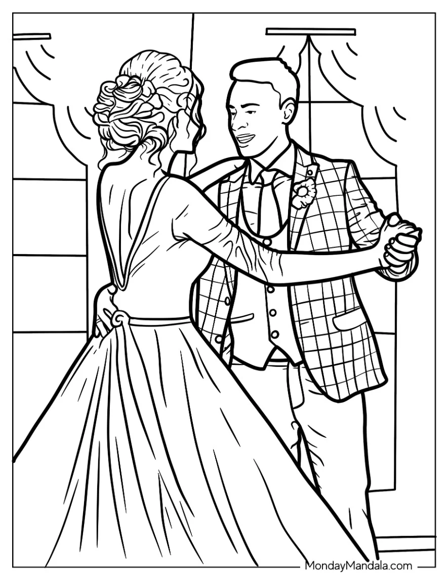 Realistic Bride And Groom First Dance Wedding Coloring Page coloring page