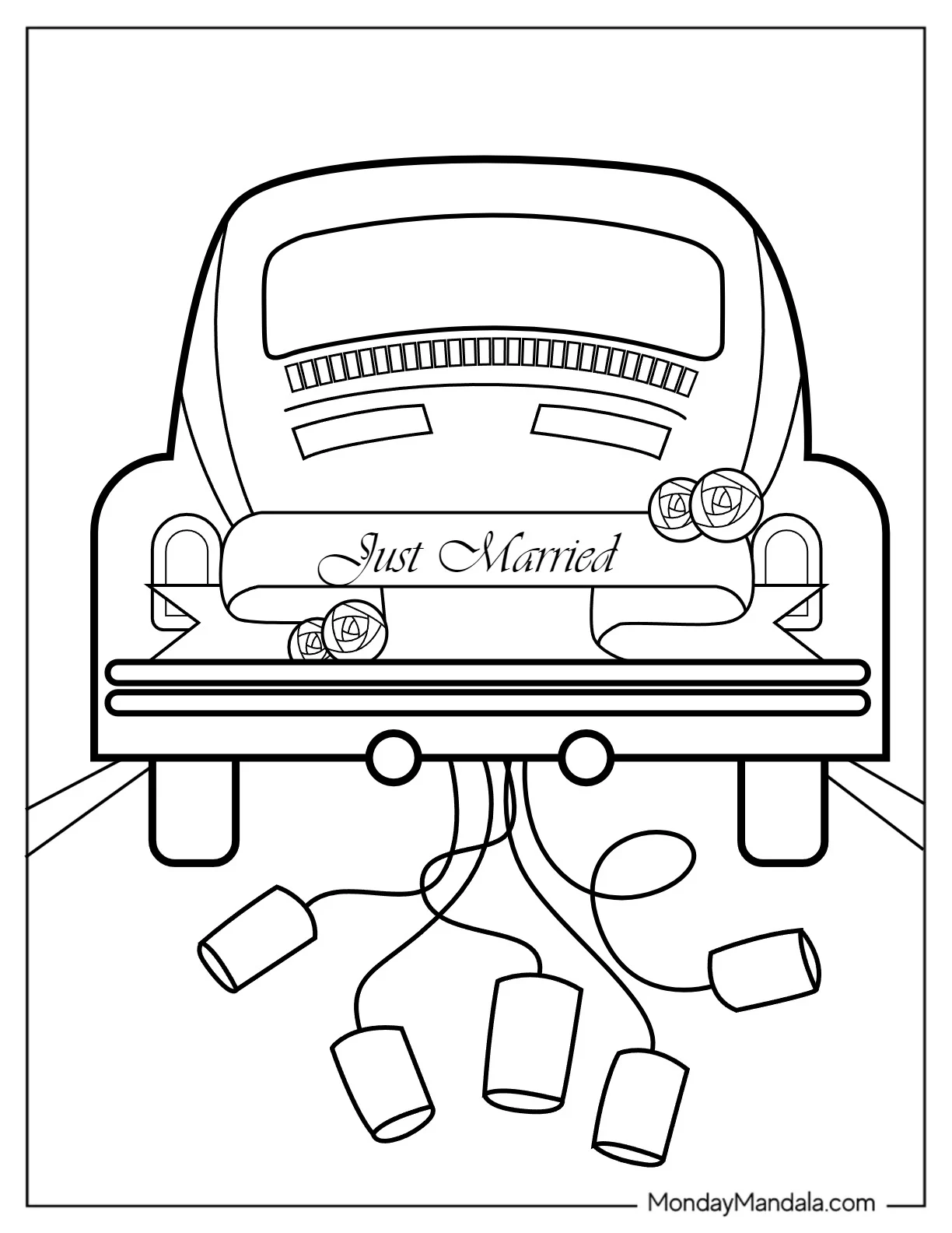 Wedding Coloring Page Getaway Car coloring page — printable line art