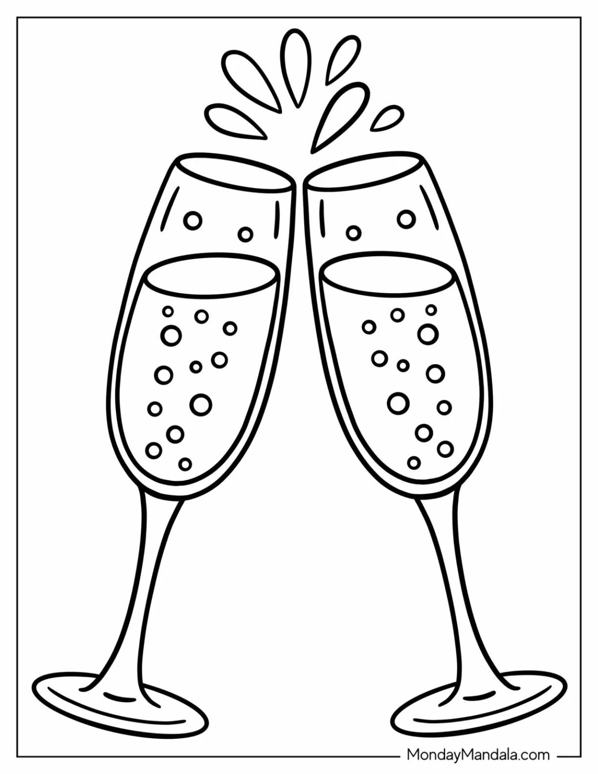 Wedding Coloring Page of Toast With Bubbly Champagne For Kids coloring page