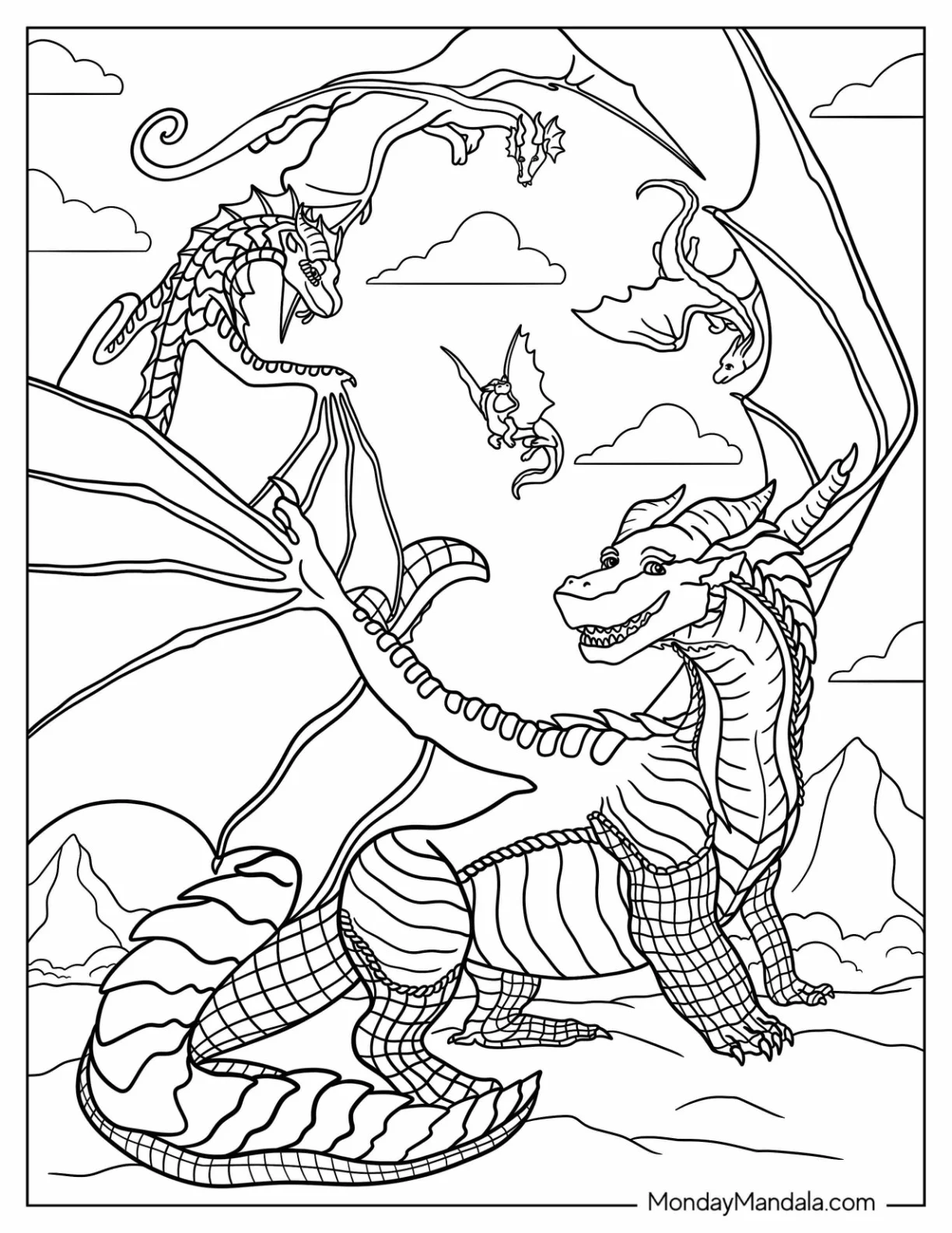 Wings Of Fire Coloring Page Of Clay, Darkstalker,, Glory, Tsunami, And Qibi coloring page