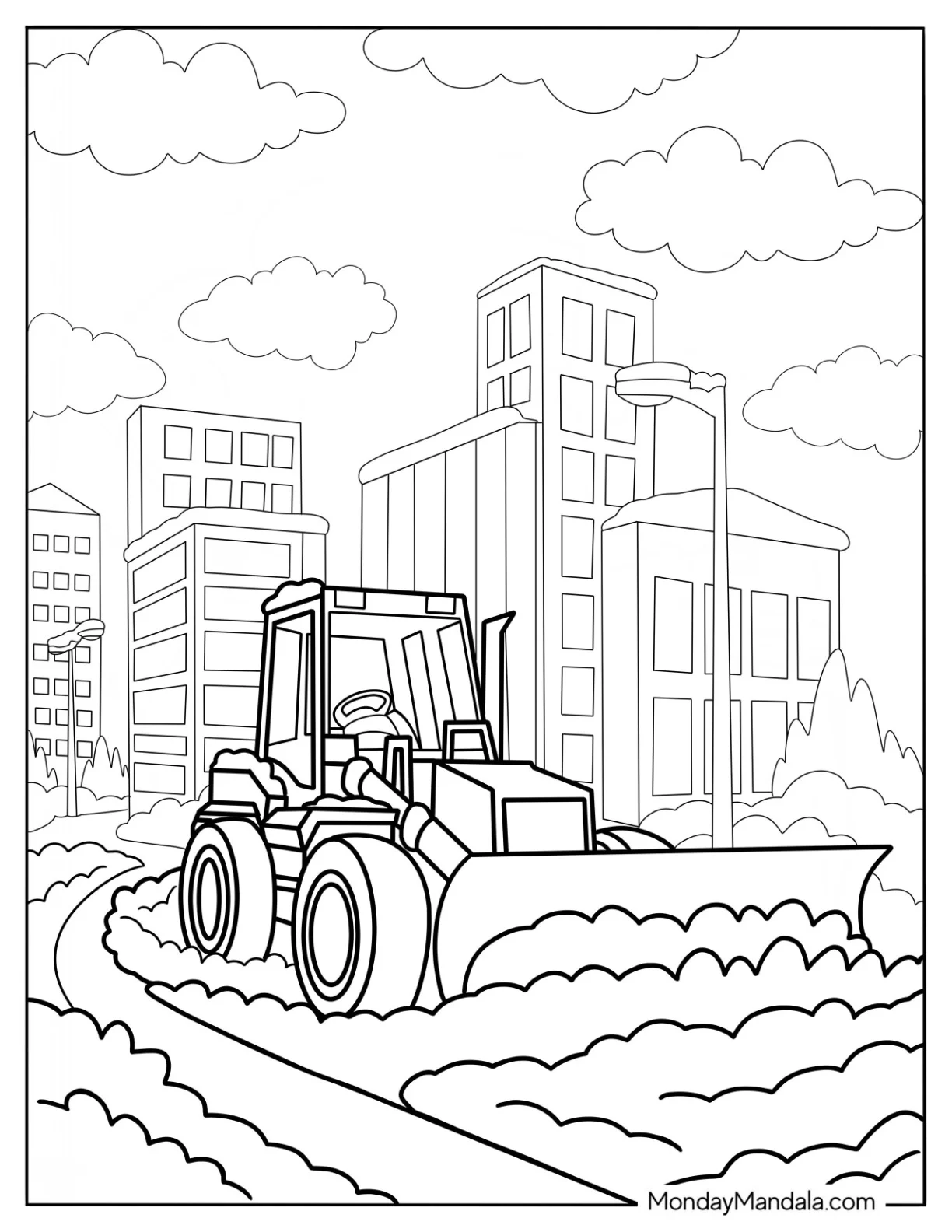 A Snow Plow Clearing The Roads In Winter Coloring Page coloring page