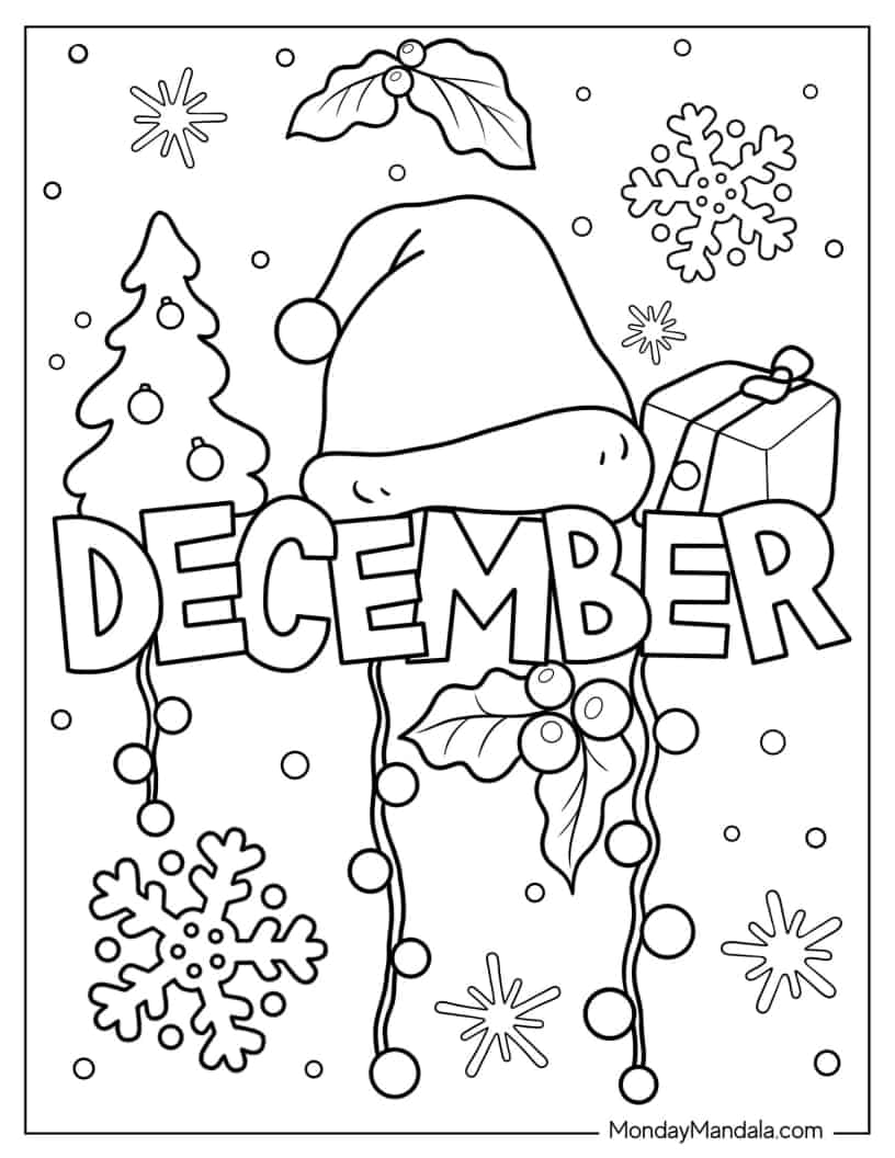 December Winter With Christmas Elements coloring page