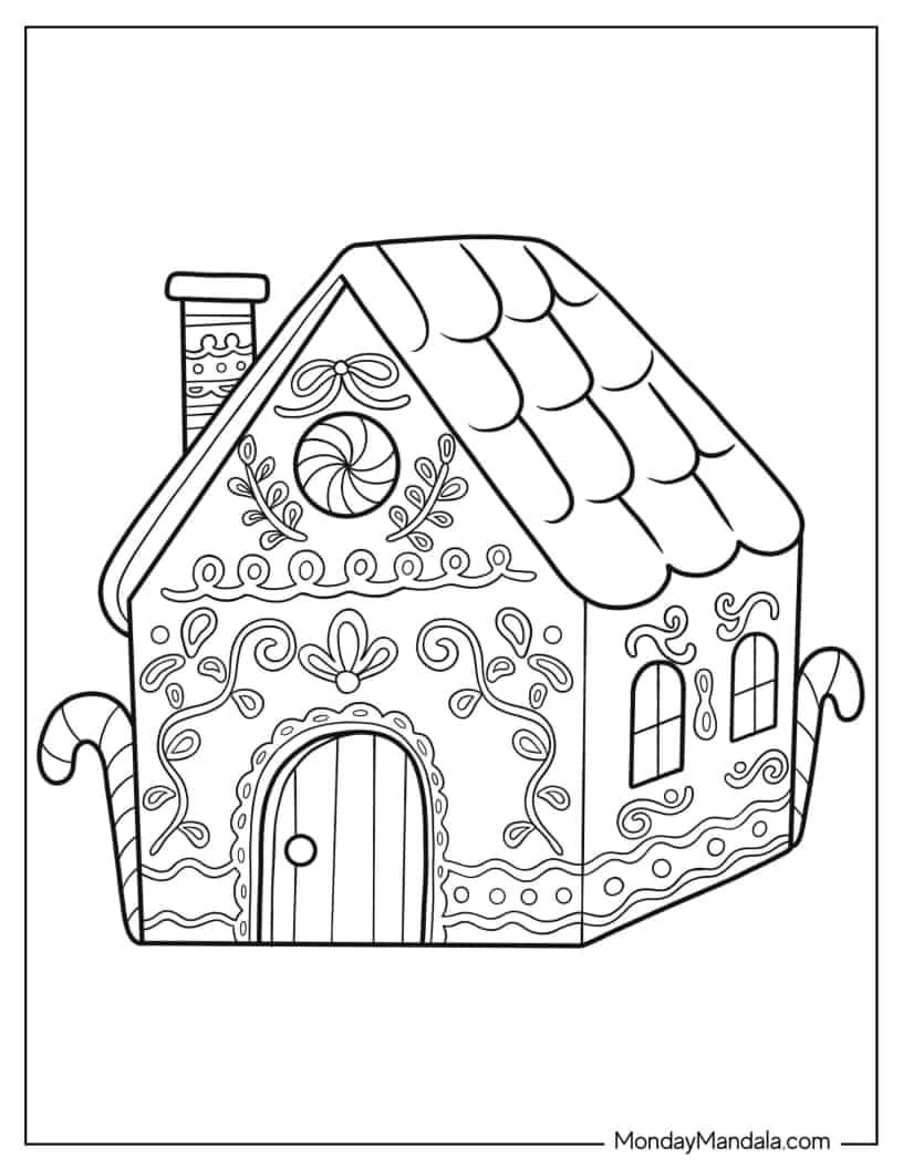 Detailed Christmas Gingerbread House coloring page