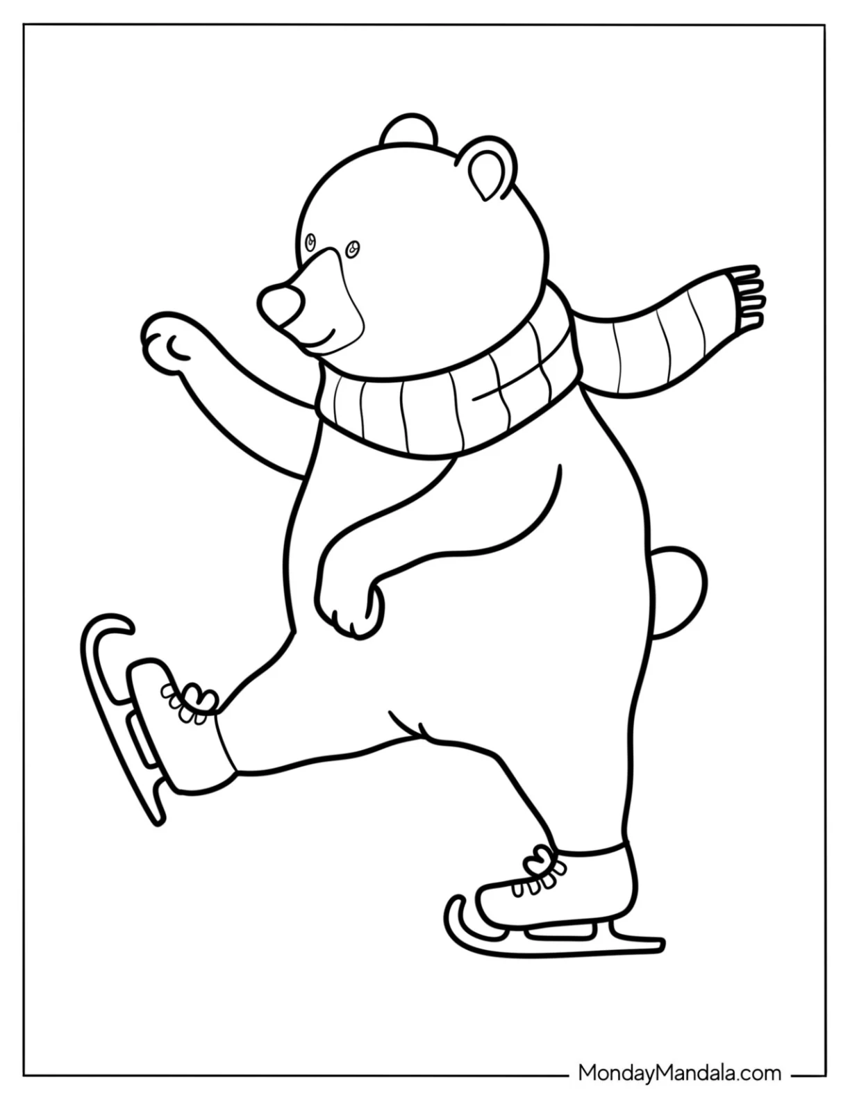 Easy Polar Bear Ice Skating In The Winter Coloring Page For Kids coloring page