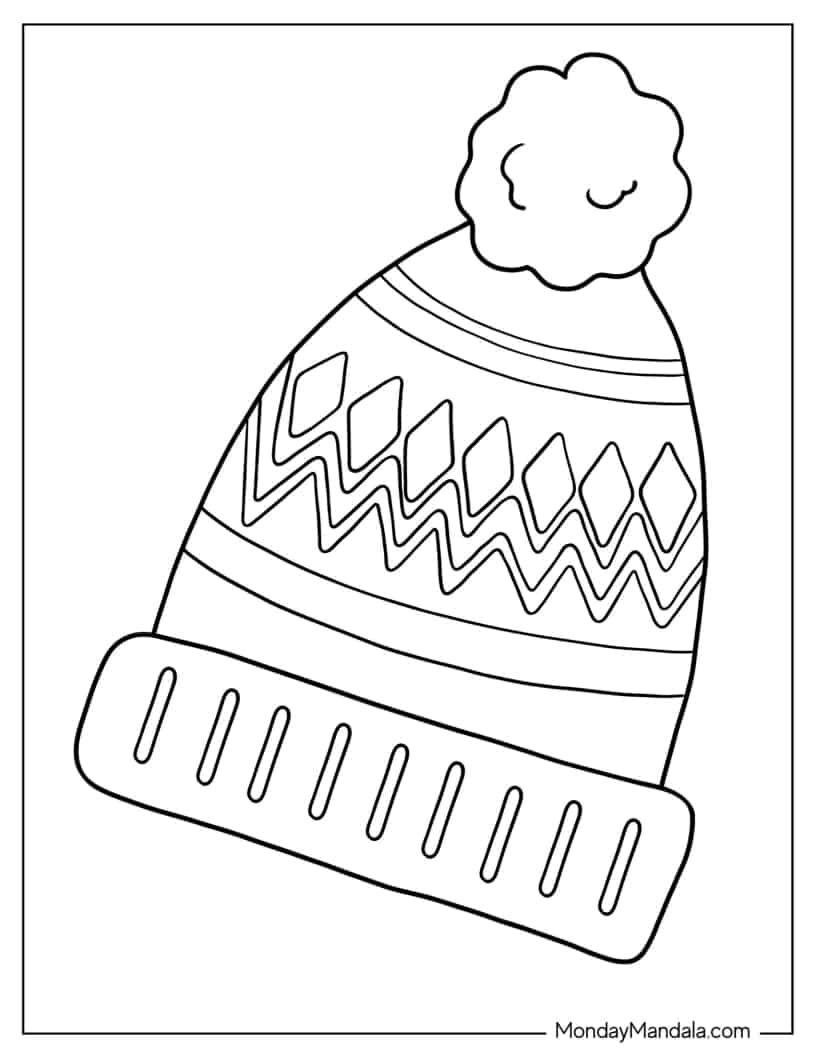 Easy Winter Beanie Coloring Page coloring page