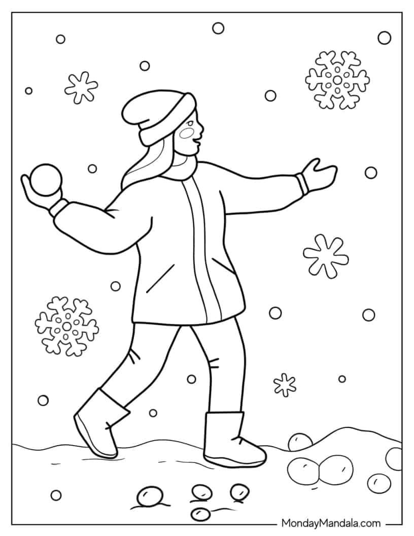 Girl In Snowball Fight Coloring Sheet coloring page