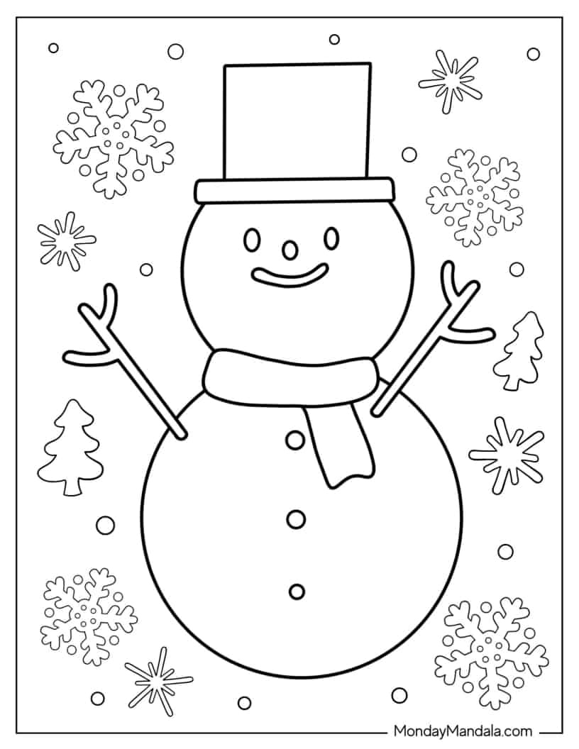 Kawaii Snowman Coloring Sheet For Preschoolers coloring page