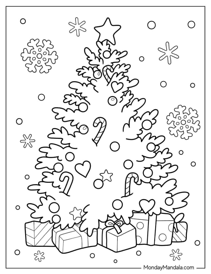 Large Christmas Tree With Presents Coloring In coloring page