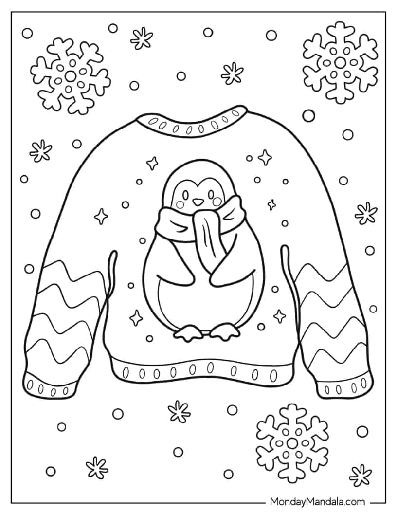 Penguin Winter Sweatshirt coloring page